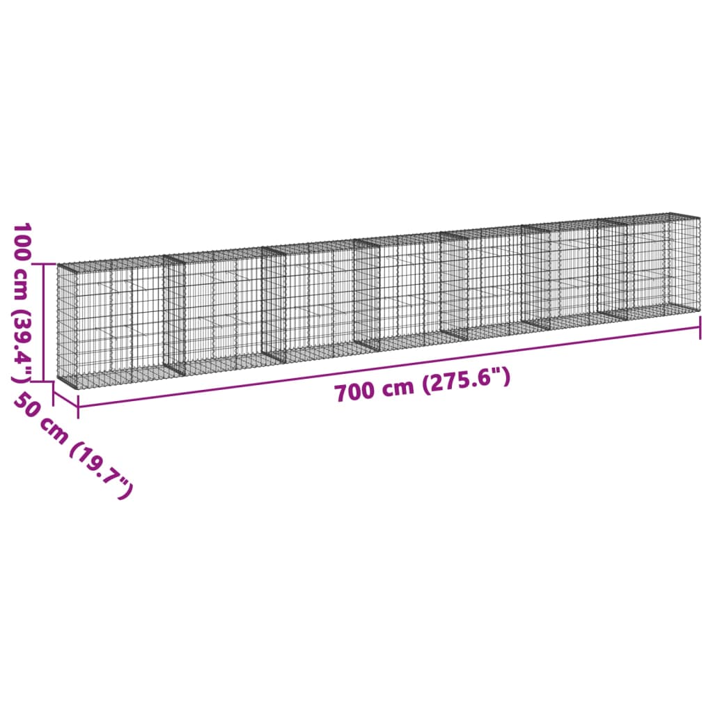 Gabion with Lid 700 X 50 X 100 Cm Galvanized Iron