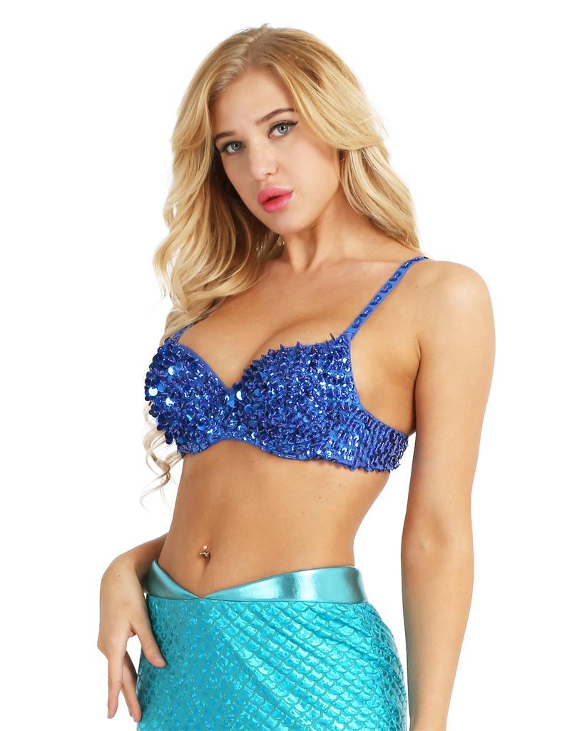 Women Ladies Glitter Sequins Beading Belly Dance Bra Tops Party Club Costume Dancewear
