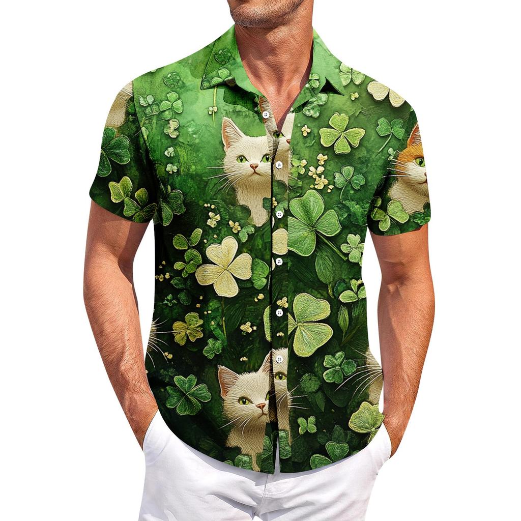 Men's Casual Short-sleeved Shirt Slim Fit Stylish Men's St. Patrick Print