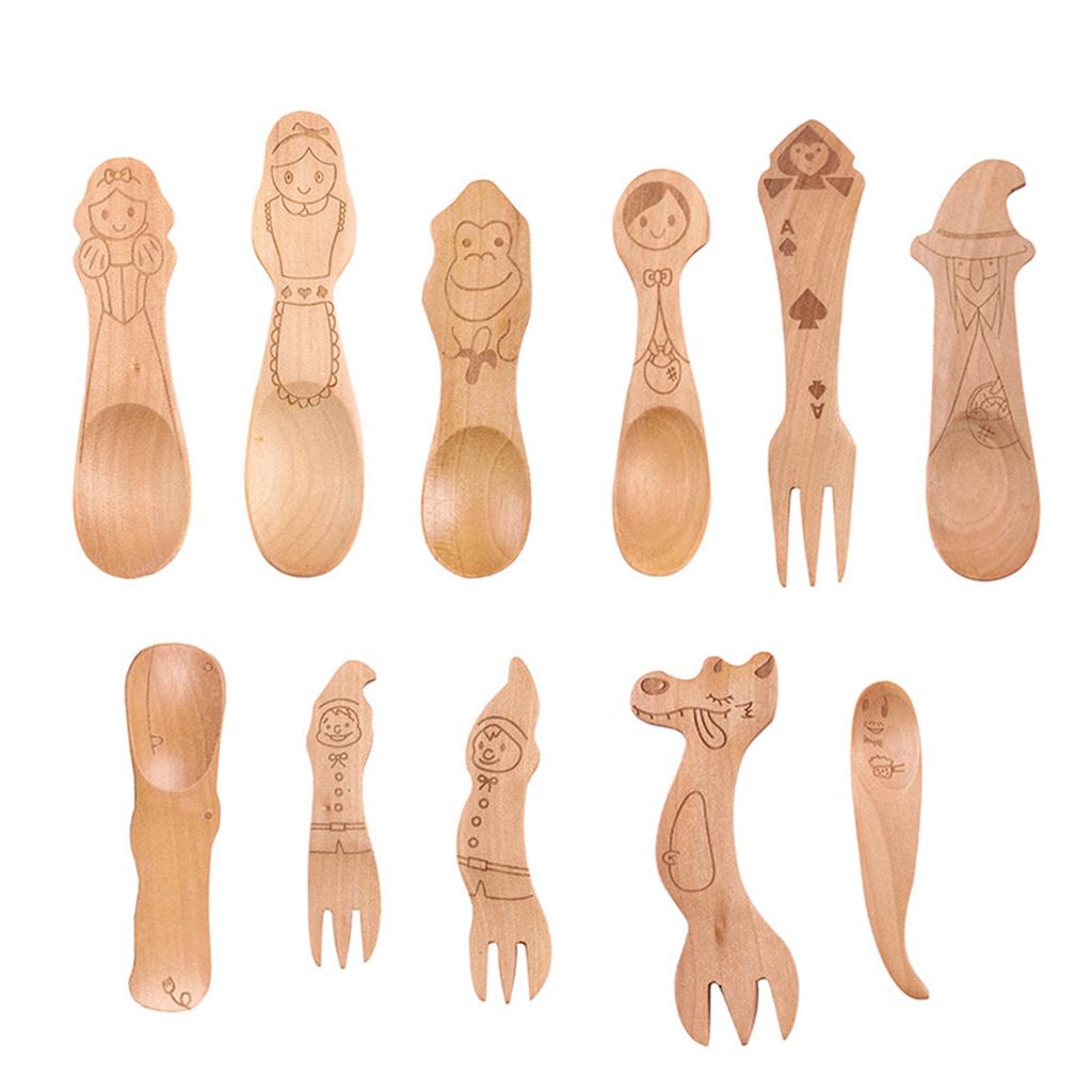 Mini Ice Cream Coffee Spoon Wooden Dessert Scoop Party Cartoon Tableware