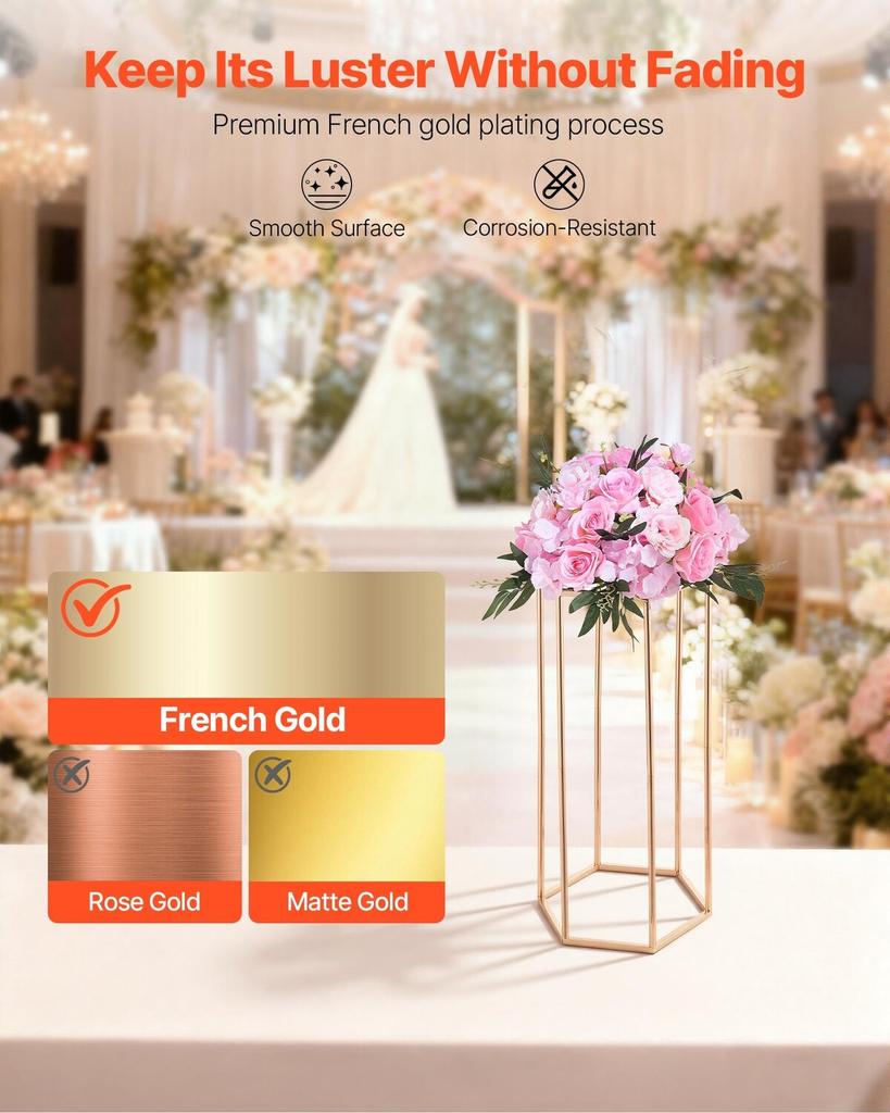 Wedding Flower Stand, 10PCS 60cm Column Flower Stand, Floral Stands with Acrylic Laminate, Hexagonal Cubic Floral Display Rack for Wedding, Party,