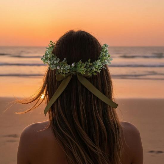 Bridal Flower Crown Fairy Style Flower Crown Artificial Flowers Eucalyptus Leaf Chaplet Head Wreath for Weddings Beach Vacation Photo Props