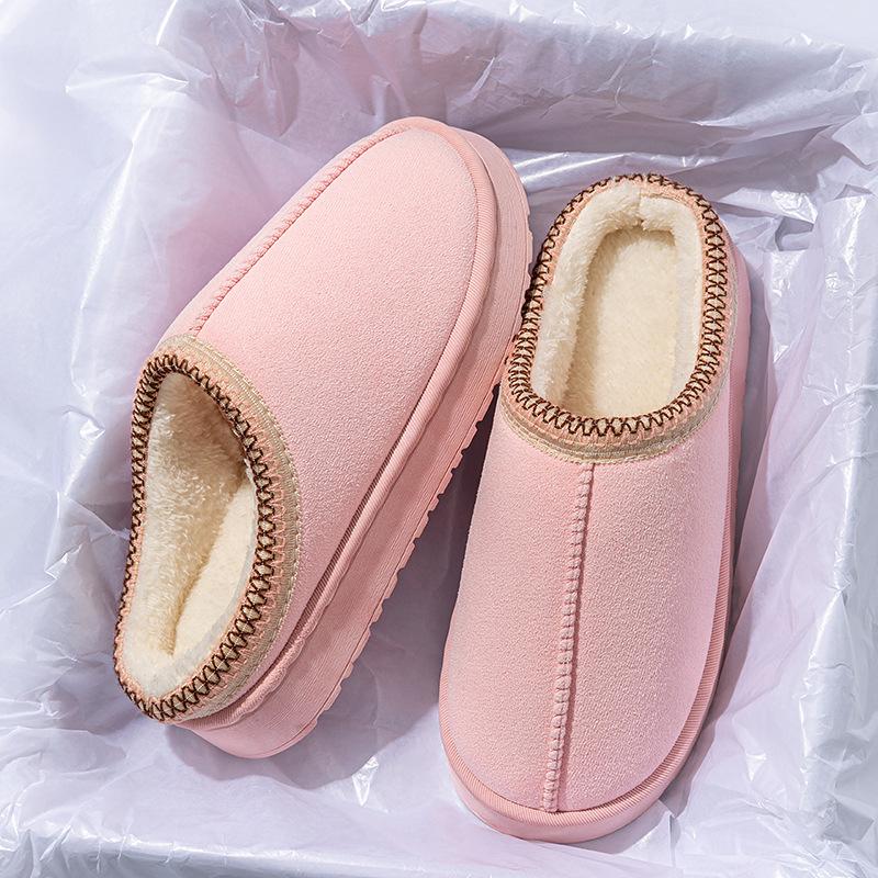 Autumn and winter plush cotton slippers indoor home soft bottom non-slip warm couple plush lace cotton slippers