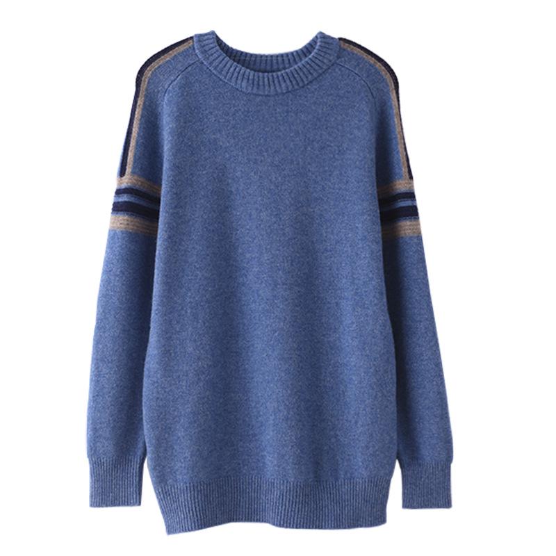 Men's Autumn Winter Cashmere Round Neck Thin Fashion Pullover Loose Wool Knit Sweater