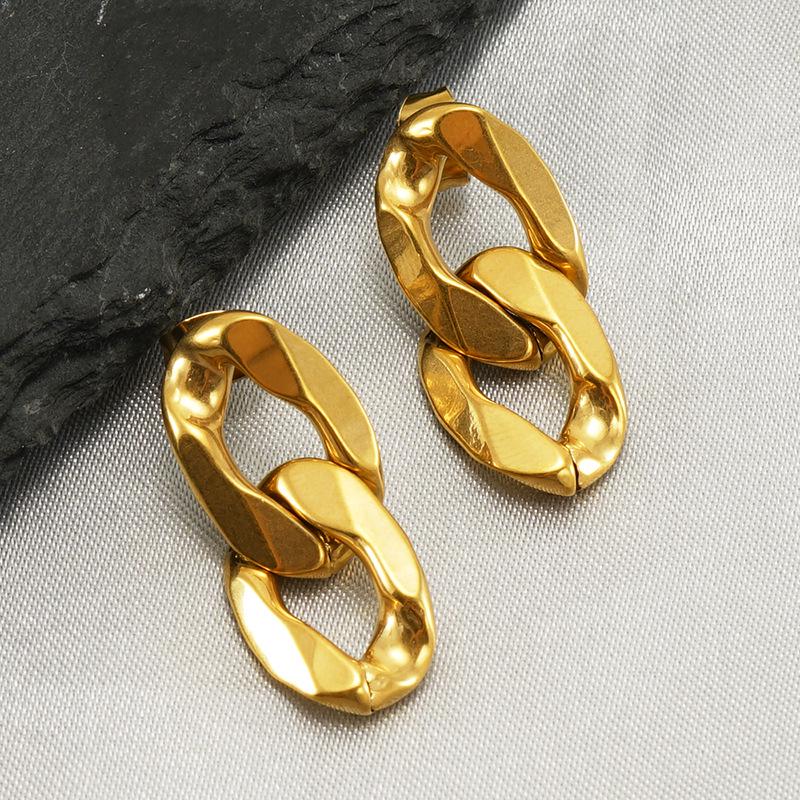 European & American Style 8-Shaped Retro Titanium Steel Stud Earrings, Geometric 18k Gold-Plated Stainless Steel for Women.