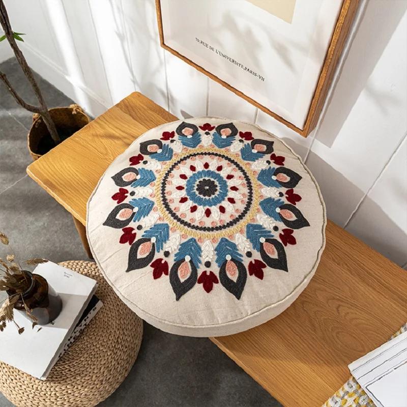 45Cm Floor Pillowcase Round Bohemian Floral Moroccan India Cotton Pillow Cover Pouf Home Decor Sofa Window Hotel Cushion Cover