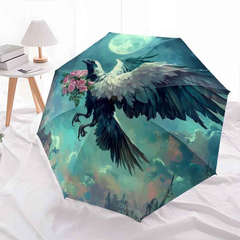 Mondlicht-Tiere Muster, automatischer Klappschirm, tragbares und faltbares Design, 8 Schirmstäbe, ein Weihnachts- oder Geburtstagsgeschenk.