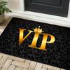 Luxurious 3D VIP Rug - Anti-Slip Polyester, Black & Gold VIP Crown, Ideal for Patio, Living Room, Bedroom