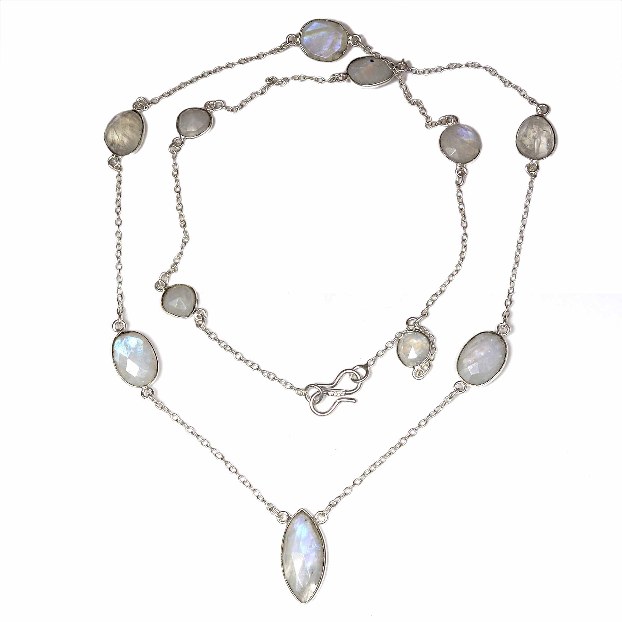 

Ожерелье Лунный камень Feceted Gemstone Handmade Antique Silver Jewelry 35