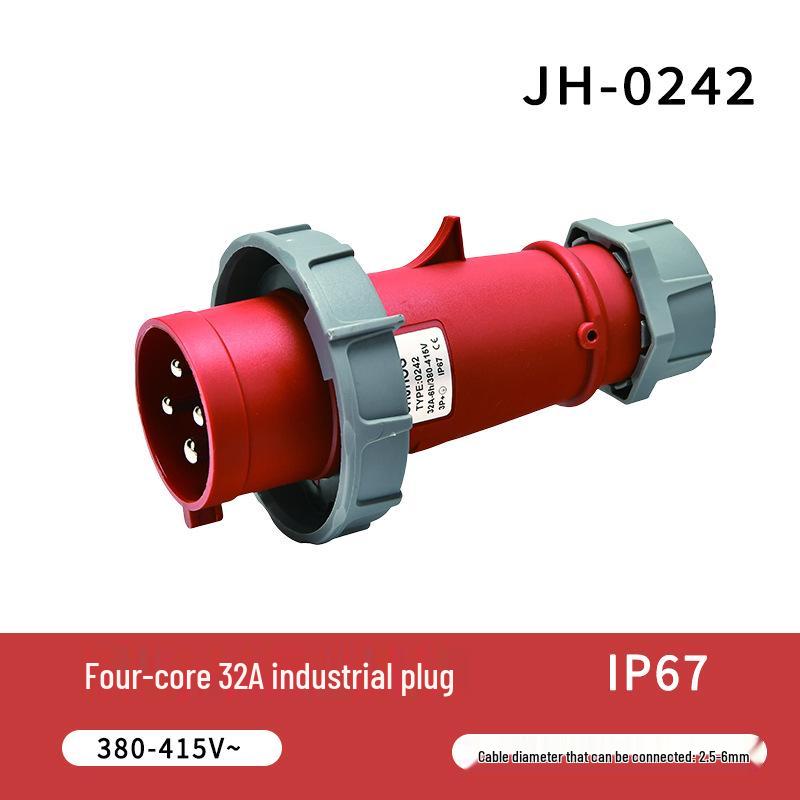 IP67 Waterproof 16A/32A Industrial Plug & Socket, European Standard, 3/4/5-core, Male & Female Connector