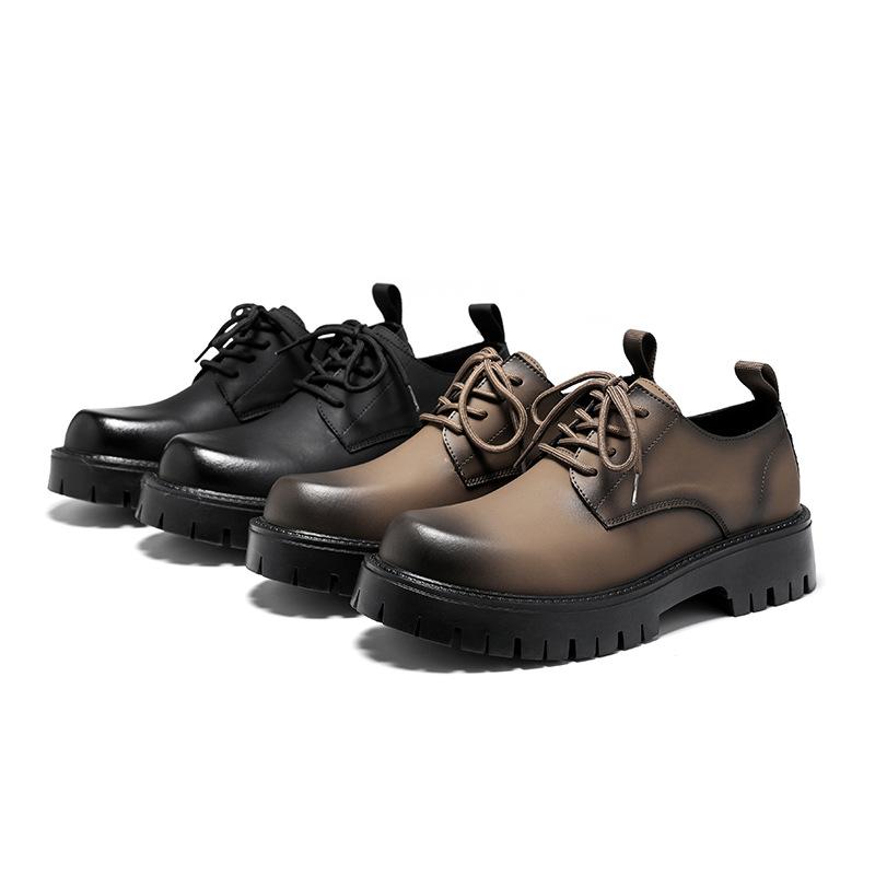Big Upturned Head Square Head Niche Leather Shoes Platform Heightening Heel Versatile British Derby Shoes Hairstylist Men's Shoes Tide 4135-R