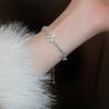 Elegant Adjustable Pull-Through Bracelet Women Silver-Tone Alloy With Rhinestone Accents Geometric Circular Design