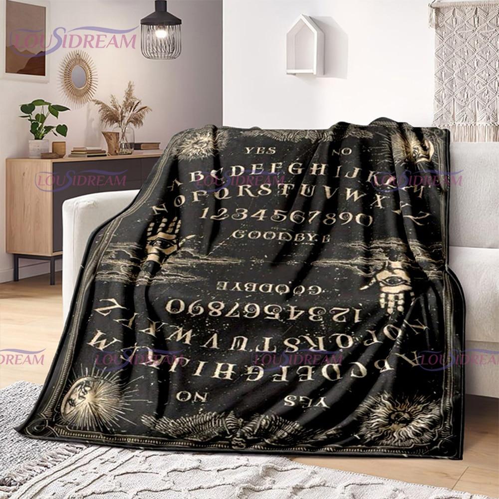 Ouija Board Witchcraft Blanket with Hands Satan Occultism Flannel Blanket Sun Moon Supplies for Altar Gothic Blankets Decor Gift