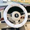 Plush car steering wheel cover with cartoon embroidery, anti slip and wear-resistant car handle cover, winter warm steering whee
