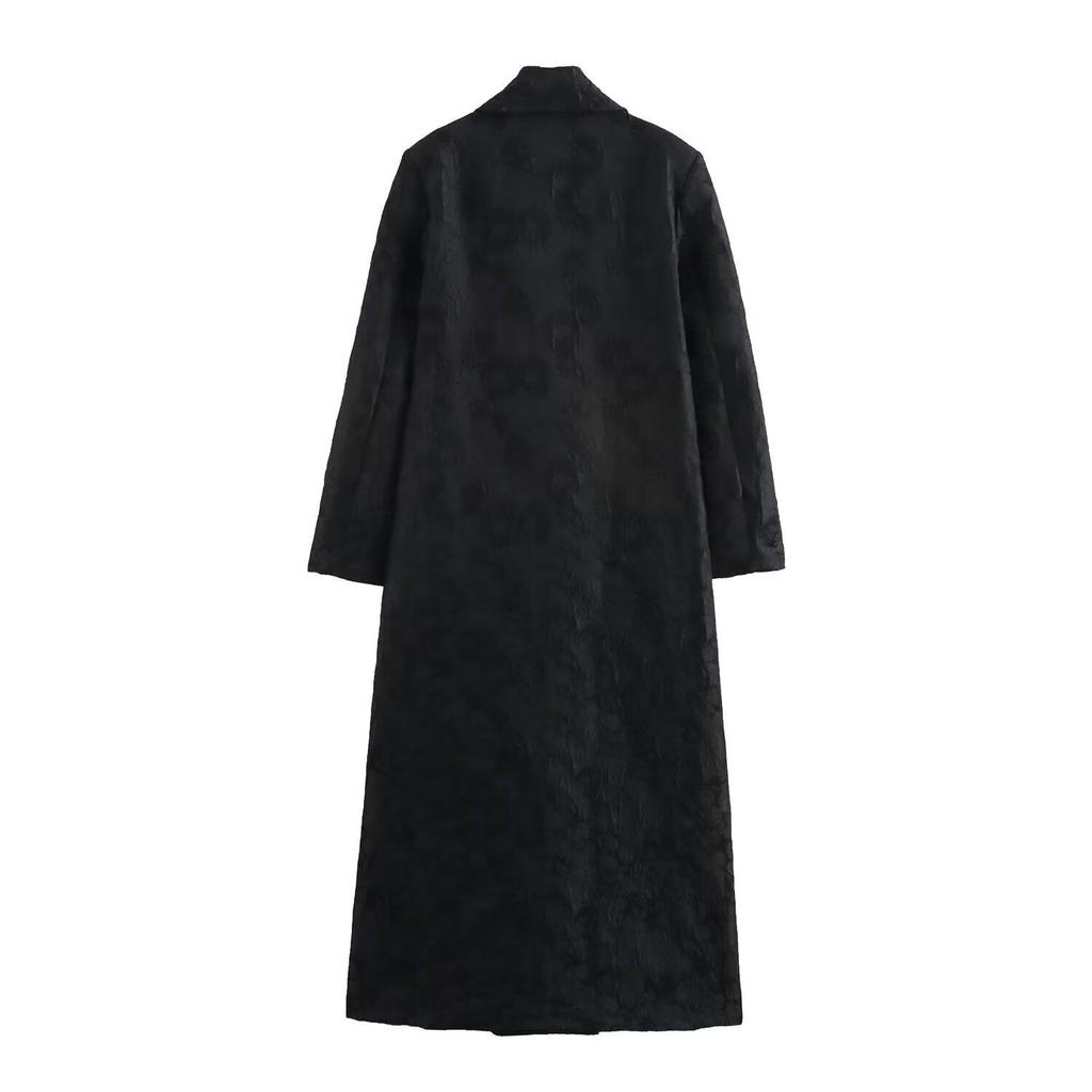 2025 Spring Women's European & American Style Double-Breasted Textured Long Coat