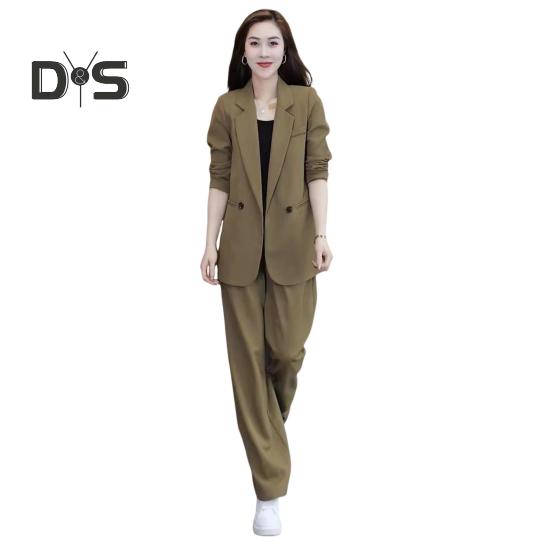 Σετ Γυναικείο Επίσημο Παλτό Παντελόνι 2 Τεμαχίων Μακρυμάνικο Διπλόκουμπο Ζακέτα Καρντιγκάν Μήκους Μέσης Φαρδύ Ίσιο Παντελόνι Ψηλόμεσο Επίσημο