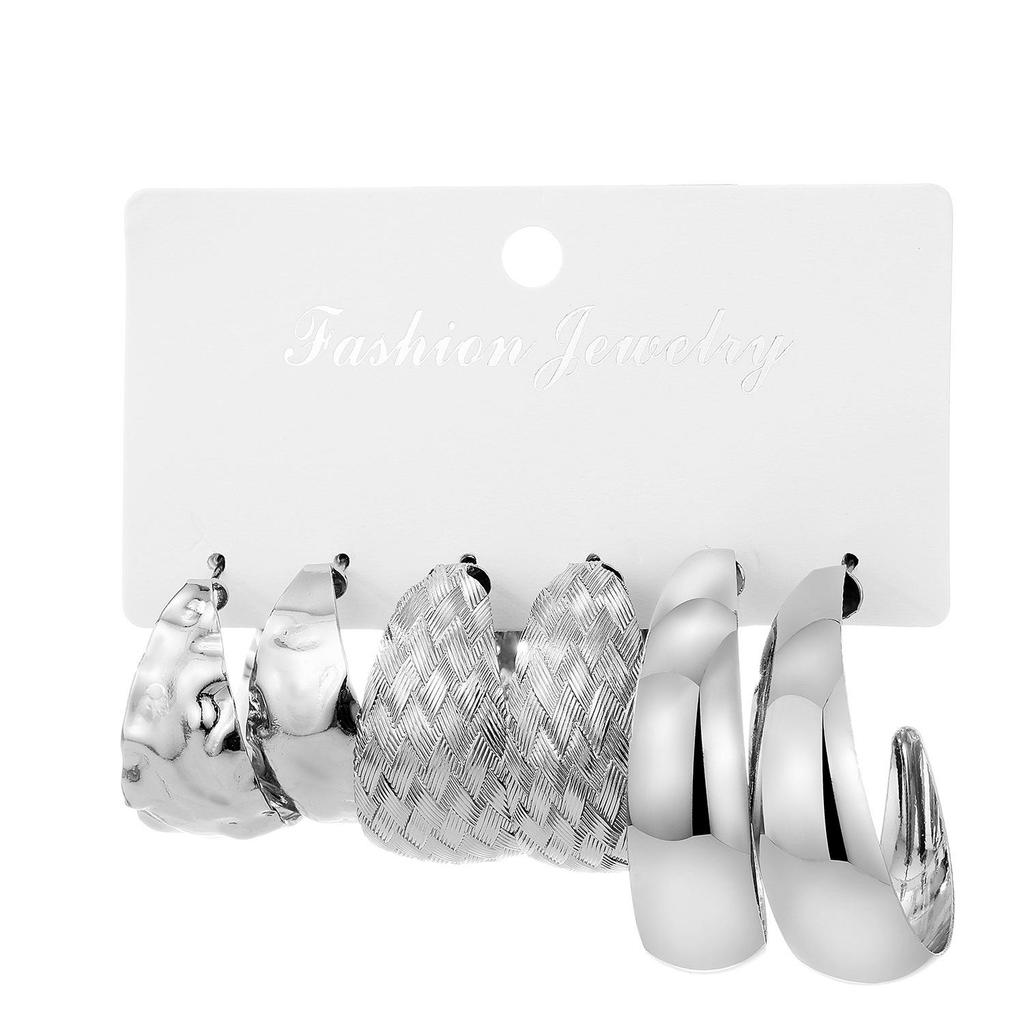 European & American Bold Gold Alloy Earrings - 3-Piece Creative Hoop Set