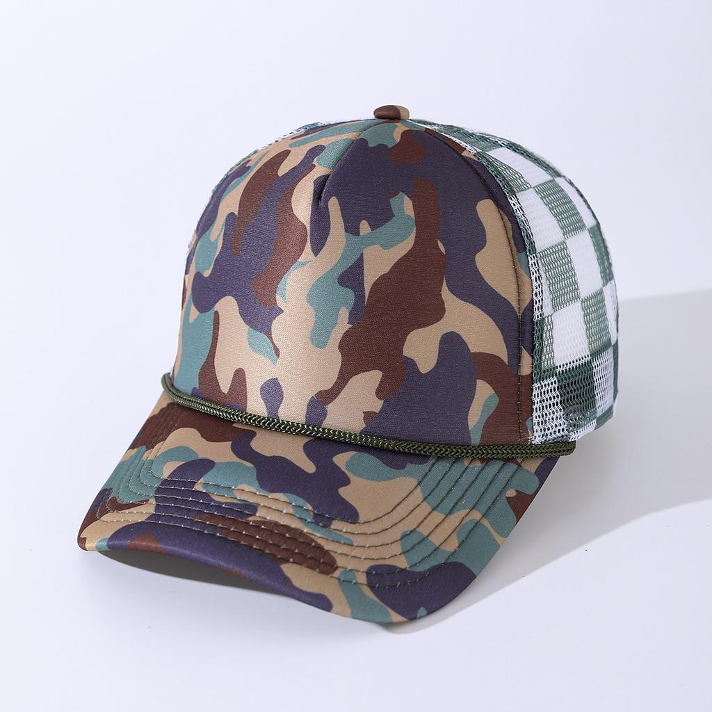 High quality truck baseball cap with rope truck mesh cap plaid printing American breathable sun protection duck tongue