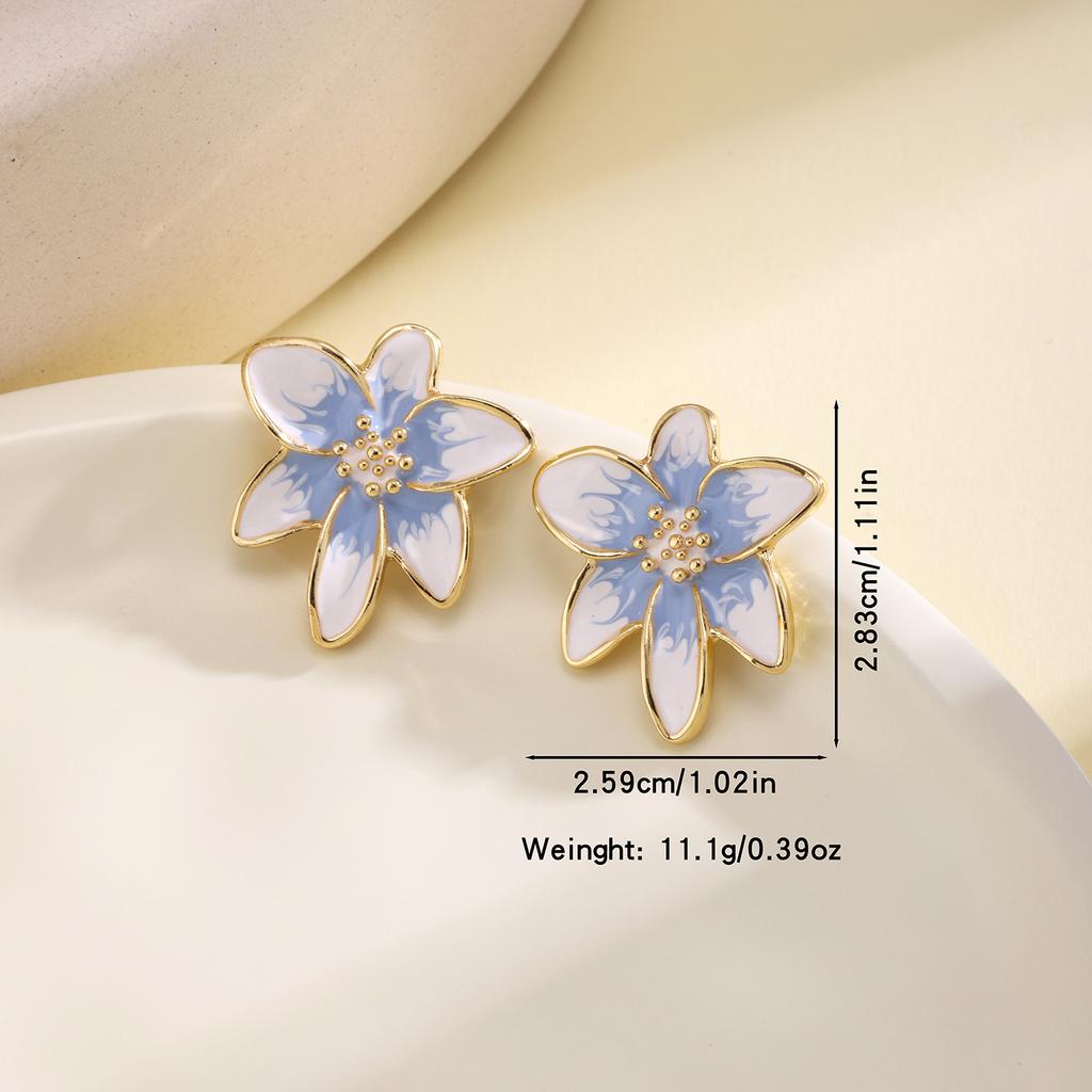 Nidin Summer Fresh Flower Enamel Stud Earrings 6 Colors Choice French Retro Style Cute Floral Ear Jewelry For Women Girls Gifts