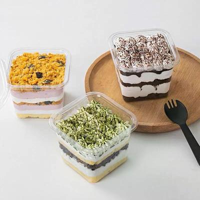 50Pcs Plastic Dessert Cups With Lids 400ml Reusable Cupcake Container Clear Square Single Dessert Box Sealed Mousse Cake Box