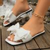Fashion Women's Flat Slippers 2025 Summer Leisure Outdoor Square Sandals Plus Size Selling Fashion Bow Decorative Open Toe Slippers.