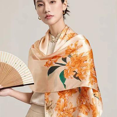 High Quality 100% Silk Scarf Shawl Hijab Wrap Women Floral Spring Summer Beach Silk Scarves