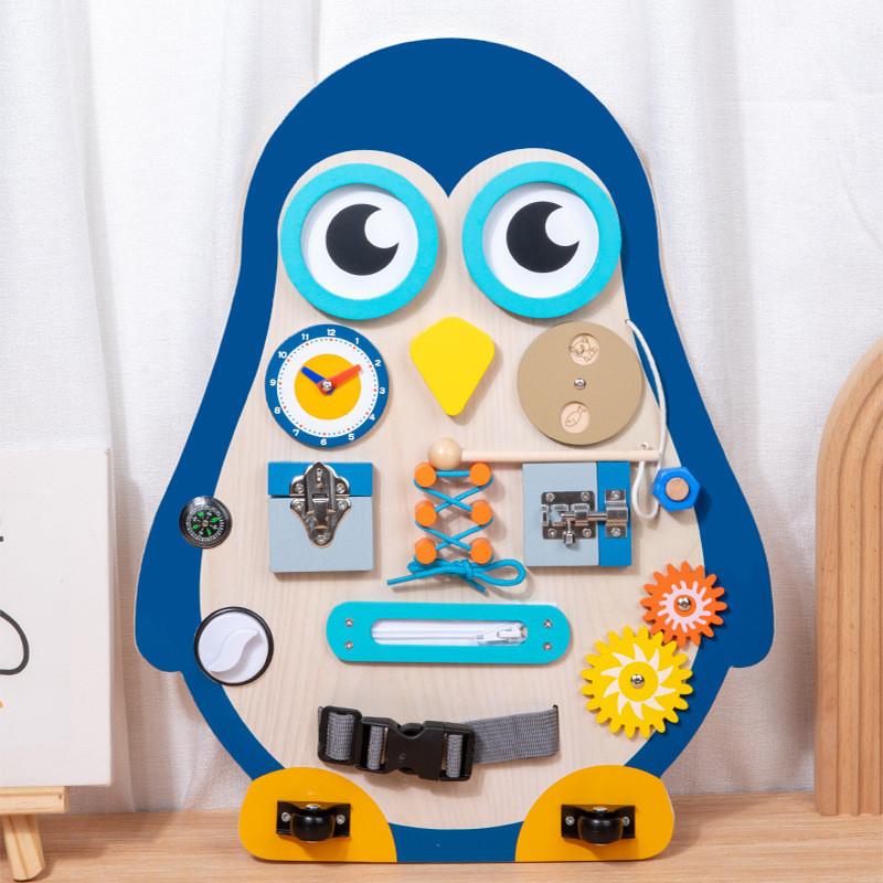 Wooden Shaped Penguin Unlock Montessori Entertainment Board Children Toy Puzzle