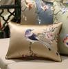 Chinesischer Stil Rosenmuster Seidenkissenbezug Chinesischer Stil Kaffee Lack Blau Kissenbezüge Luxus Vögel Blumen Kissenbezug