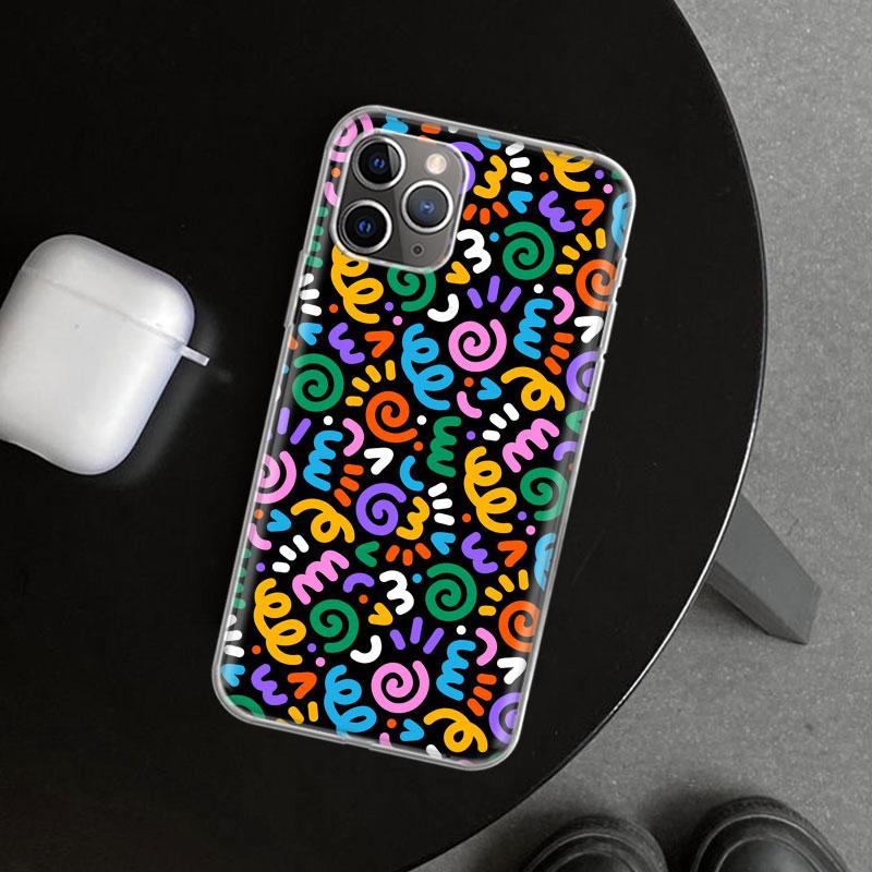 Simple Pattern Graffiti Phone Case Cover for iPhone 11 12 13 Mini 14 15 Plus 16 Pro Max 17 Air 7 8 + SE Art Customized Fundas 11
