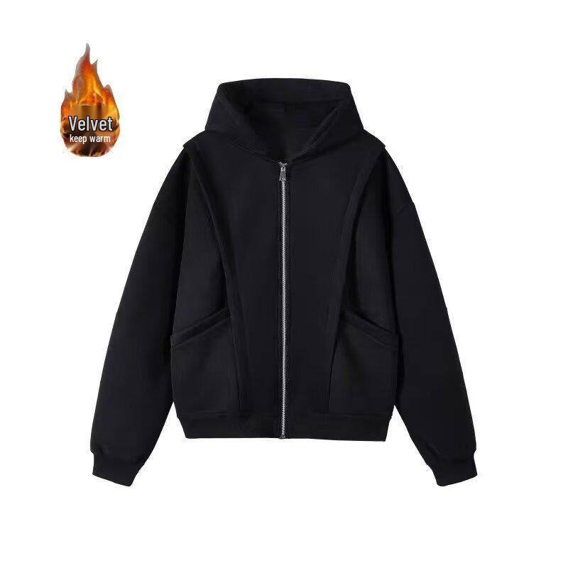 

Men s Autumn/Winter Heavyweight Hooded Cardigan Jacket - Cleanfit American Loose Silhouette 3XL