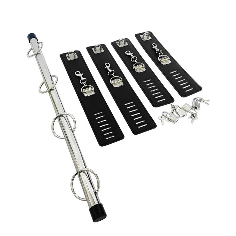 Sex Bondage Set Sex Handcuff Neck Collar Spreader Bar Steel Pipe Hand Leg Straps Restraints Slave Fetish SM Aldult Sex Toys