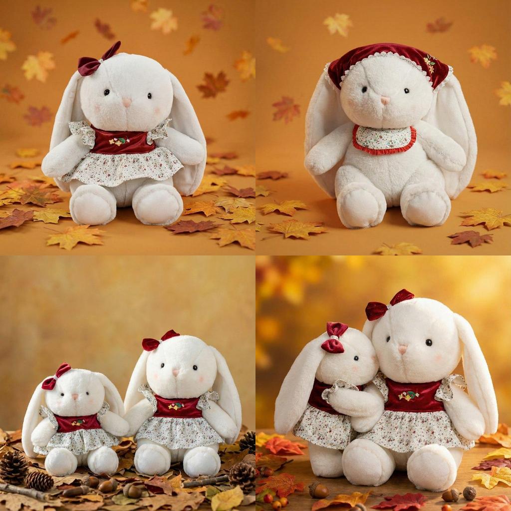 Plush Rabbit Toy For Kids And Adults With Floral Print Dress And Bow Decoration For Girls
