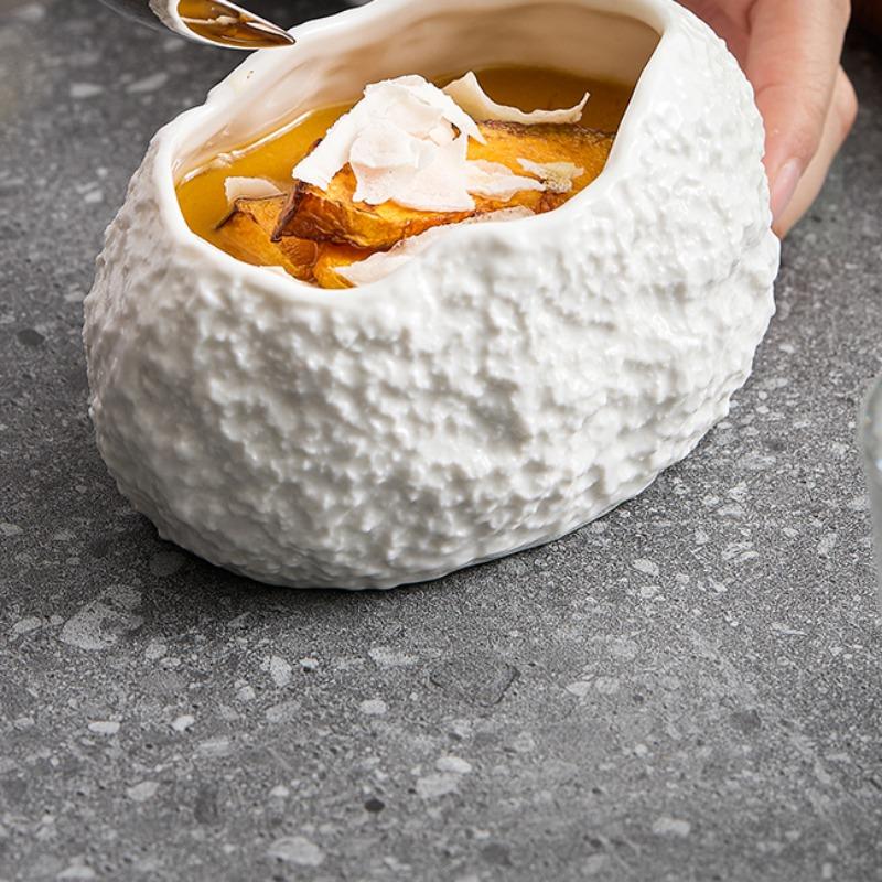 Bílá porcelánová miska na dezert z vaječné skořápky Rodinná restaurace Nepravidelné nádobí Jemná polévková miska Vaření Nádobí Kuchyňské náčiní