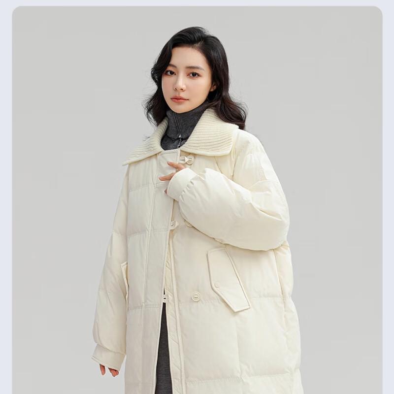 YAYA Women's Knit Lapel Long Down Jacket