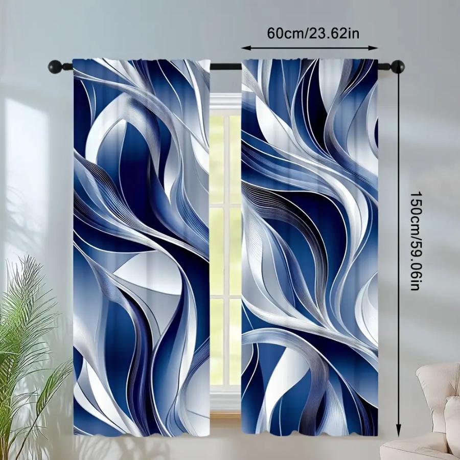 Digital Printed Curtains, Blue Ocean Flowing Charm Pattern, Stylish Window Treatment for Living Room Bedroom Decor