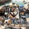 Wolf Photo Frame Collage Flannel Throw Blanket Wild Animal Wolf Portrait Print Warm Sofa Bed Blanket