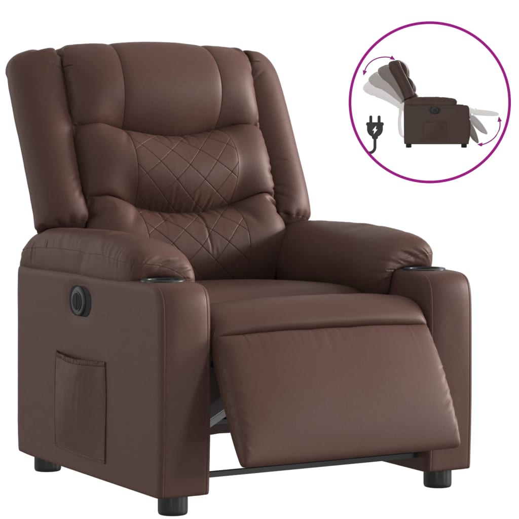 Electric Recliner Chair Brown Faux Leather