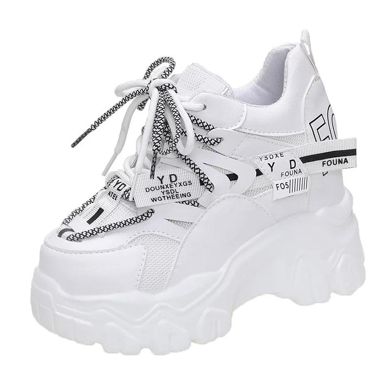 Fashion 9CM Autumn Women's Casual Sports Shoes High Platform Lacu-up Shoes Comfortable Women's Chunky Sneakers Breathable Outdoor Shoes
