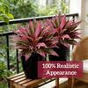 large and realistic artificial Boston ferns and dragon blood trees, artificial cordyceps plants, vibrant pink purple leaves
