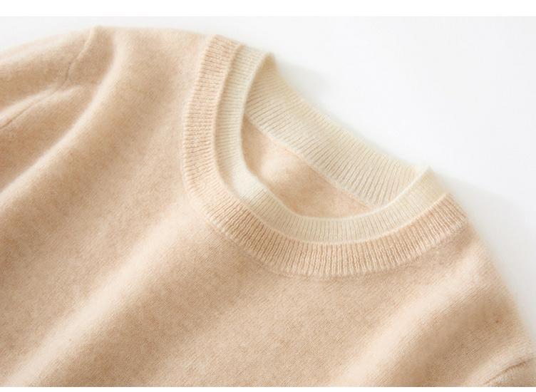 Women's Stylish Color-Block Cashmere Round-Neck Slimming Sweater - Versatile Two-Piece Look