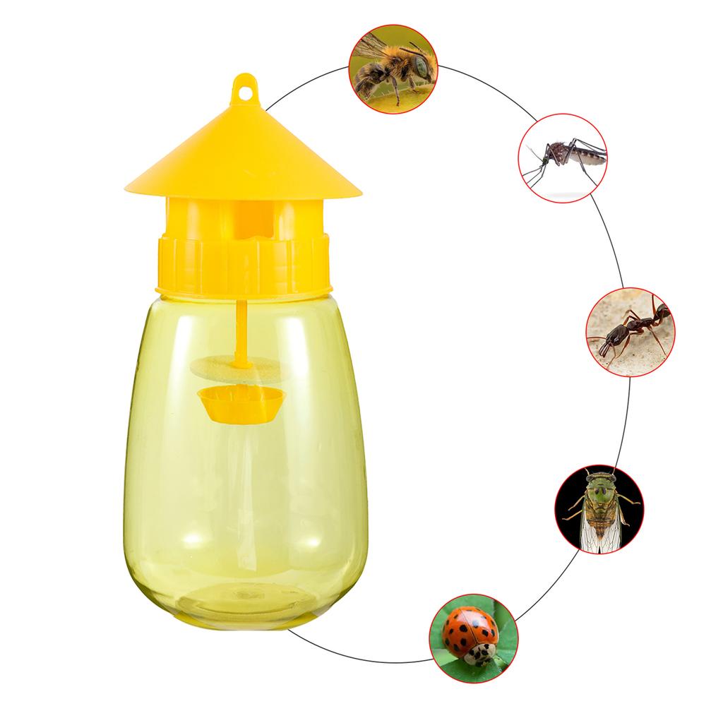 4-Holes Fruit Fly Trap Bottle Garden Orchard Greenhouse Cucumber Fruit Flies Needle Bee Drosophila Round- Shape Yellow Trap 1Pc