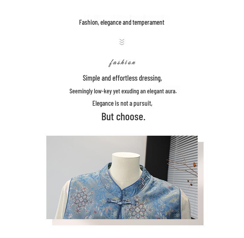 Women's Blue Brocade Jacquard Vest - New 2026 Chinese Style with Frog Buttons, Sleeveless Elegance for Spring