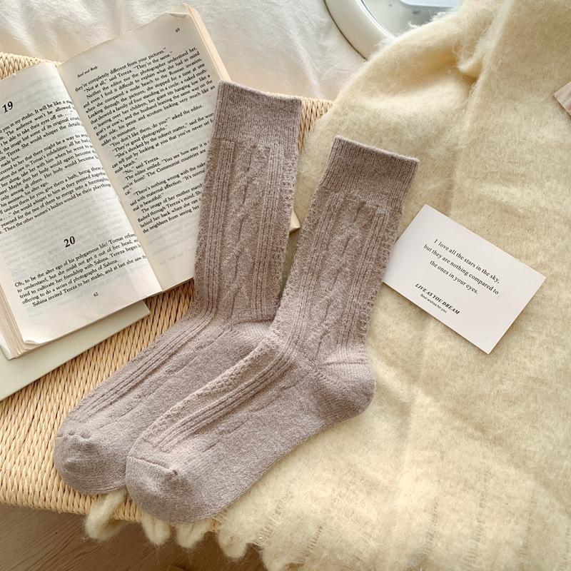 Twist Wool Socks Children S Simple Cashmere Socks Women S Winter Thickened Warm Flanged Japanese Stacking Socks One size fits all