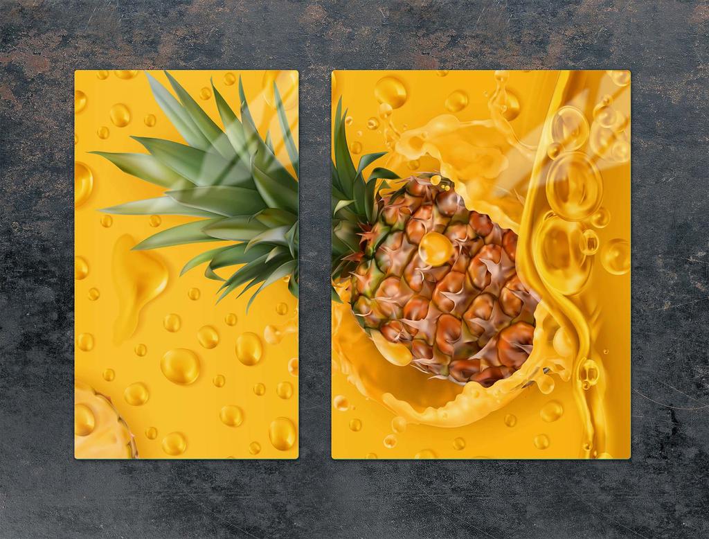 SZKLANA PŁYTA OCHRONNA NA KUCHENKĘ 70x52 ANANAS