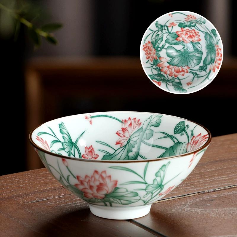 60ml Ceramic Kung Fu Tea Cup Painted Master Sipping Tea Cup Large Capacity Blue and White Bamboo Hat Tea Cup Drinking Utensils