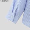 INCERUN Men Lapel Long Sleeve Striped Print Shirts Semi-Sheer Texture Tops