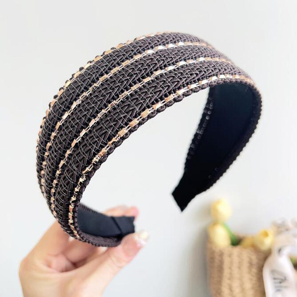 PROLY New Fashion Hair Accessories For Women Wide Side Headband PP Woven Casual Headband Shining Rhinestone Hairband Summer