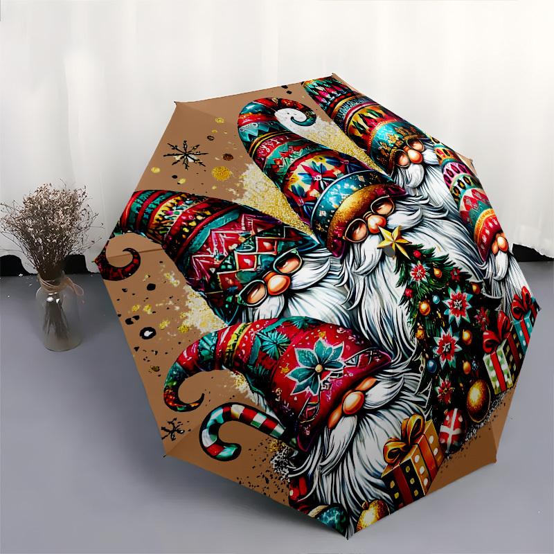 Christmas GnomesThemed Automatic Opening and Closing Umbrella 8 Ribs, Suitable for Leisure and Going Out, Outdoor Accessory, Gothic Style,