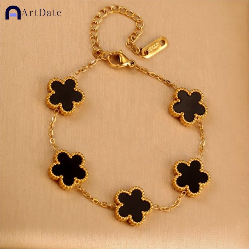 

New Trendy Luxury Five Leaf Flower Necklace Jewelry Earrings for Women Gift Fashion 316L Stainless Steel Clover Bracelets красный