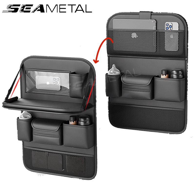 SEAMETAL Car Seat Back Organizer Auto Back Seat Storage Bag with Foldable Table Tray Tablet Holder Tissue Box Car Accessories